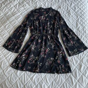 H&M Divided Black Floral Bell Sleeve Mini Dress